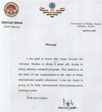 CM of MP Shri Digvijay Singh's Message to Aegis
